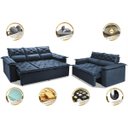 Ver imagem 3 de Conjunto de Sofá 3 e 2 Lugares Retrátil e Reclinável Cama Inbox Compact 2.00x1.50M Velusoft Azul