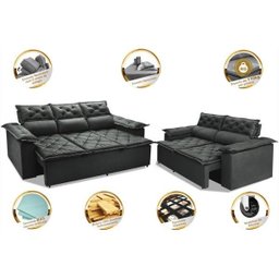 Conjunto de Sofá 3 e 2 Lugares Retrátil e Reclinável Cama Inbox Compact 2.00x1.50M Velusoft - 3