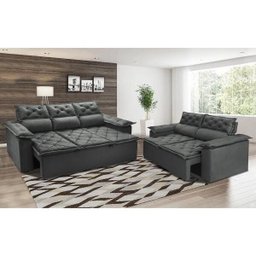 Conjunto de Sofá 3 e 2 Lugares Retrátil e Reclinável Cama Inbox Compact 2.00x1.50M Velusoft - 1