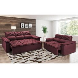 Conjunto de Sofá 3 e 2 Lugares Retrátil e Reclinável Cama Inbox Compact 2.00x1.50M Velusoft - 1