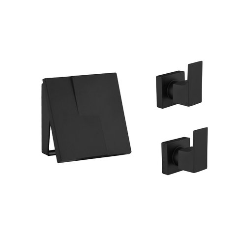Kit Acabamento Descarga Hydra Padrão Deca e Docol + 2 Registro Chuveiro Preto Fosco Alavanca Metal P