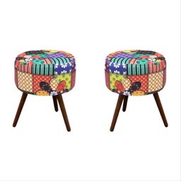 Kit 2 Puff Decorativo Redondo Suede Patchwork - 1