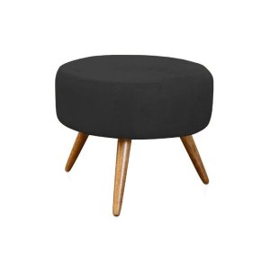 Puff Puff Decorativo Lavínia Preto Redondo Pés Palito e Estampas