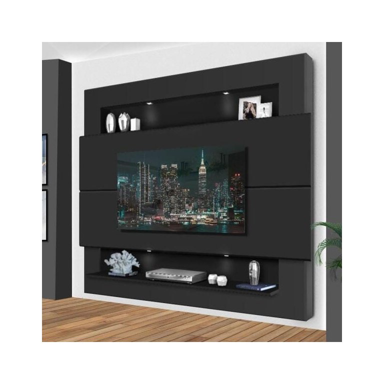 Painel Home com LED Suspenso Grande Luapa Milão Preto