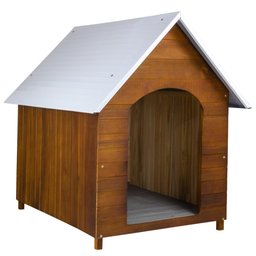 Casinha de Cachorro Telhado Galvanizado em Madeira Maciça N° 6 - Cerejeira - 1