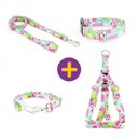 Ver imagem 1 de Coleira Peitoral Guia e Cinto de Segurança Smooty Pet Flamingo M Kit