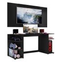 Ver imagem 2 de Mesa Gamer Escrivaninha com Painel Tv 65 Polegadas Guilda Multimóveis Preta