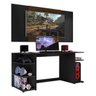Mesa Gamer com Painel e Suporte Tv 65 Polegadas Guilda Multimóveis Preto/Madeirado - 2