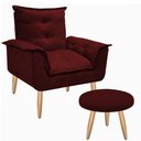 Ver imagem 1 de Kit Poltrona Opala Júlia Cadeira Decorativa + Puff Redondo Pés Palito Mercado Dos Móveis:bordo