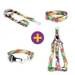 Coleira Peitoral Guia e Cinto de Segurança Smooty Pet Abstrata M kit - 1