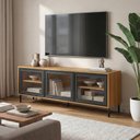 Ver imagem 4 de Rack para TV até 55" 3 Portas com Vidro Vitria 135 cm - Mel c/ Preto