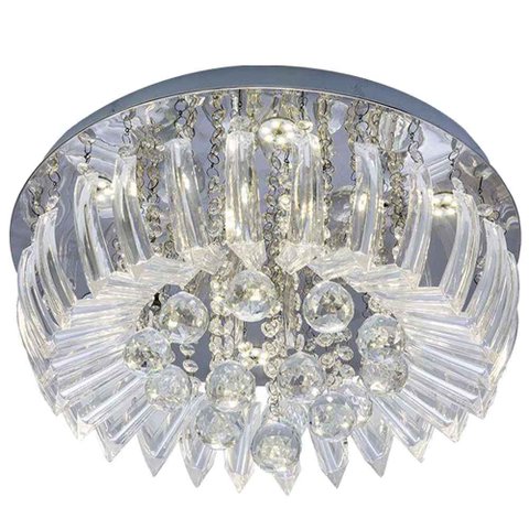 Plafon Sobrepor Led Cristal e Acrílico Greta 45cm 24w Luz Branca Redondo