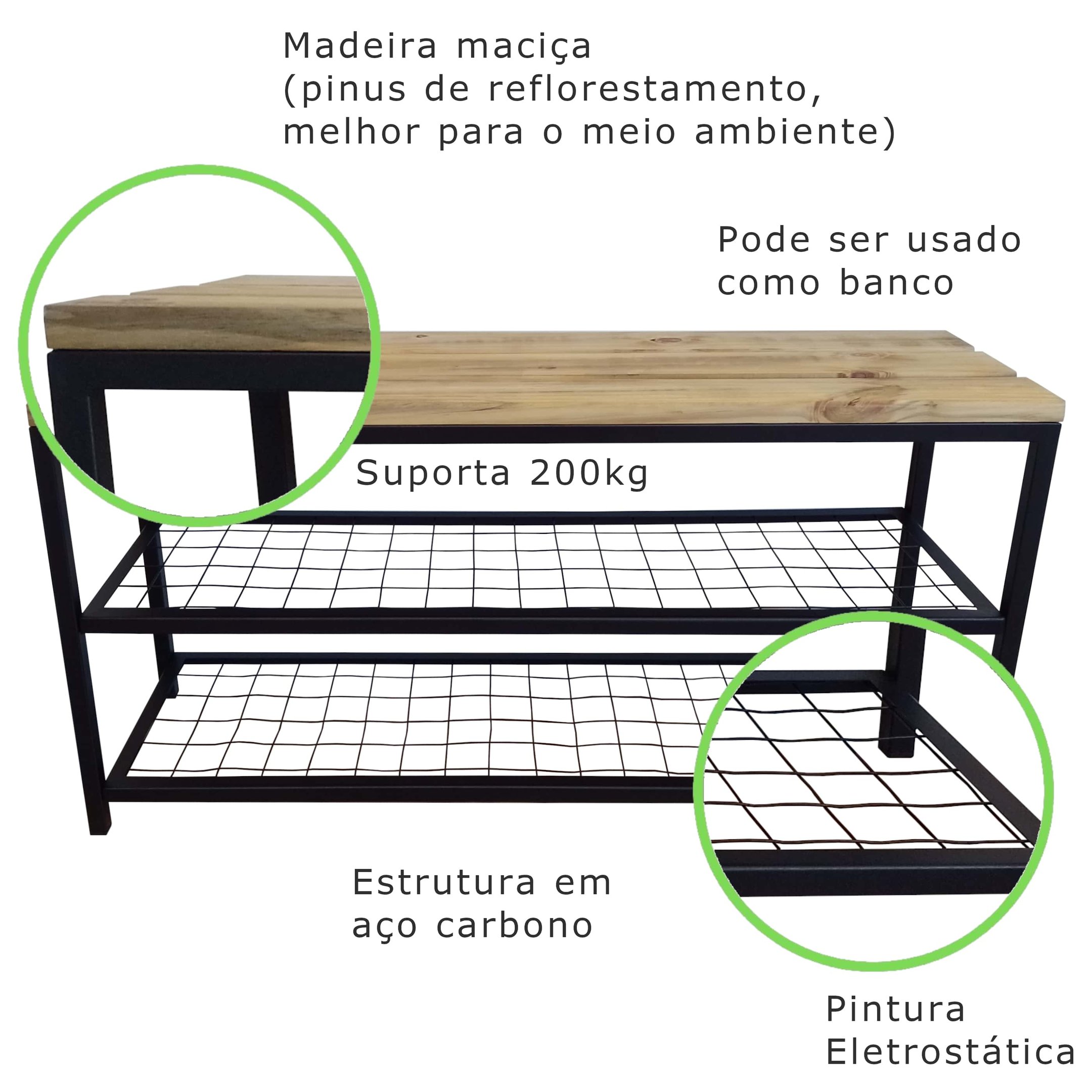 Sapateira Banco Strassis Design Sd-5001-1metro Preta - 7