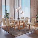 Ver imagem 1 de Conjunto Sala de Jantar Mesa Viena Madeira Maciça 160x90cm Tampo Retângular Vidro Off White com 6 Ca