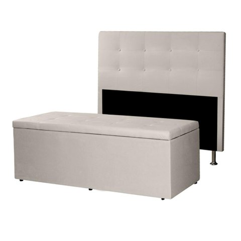 Kit Cabeceira e Calçadeira Baú Casal Queen 1,60m Berlim Suede Bege Dal Poz Estofados