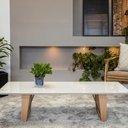Ver imagem 2 de Mesa de Centro Sara Universum Retangular 140 cm Off White Madeira Amêndoa com Metalizado Dourado