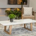 Ver imagem 3 de Mesa de Centro Sara Universum Retangular 140 cm Off White Madeira Amêndoa com Metalizado Dourado