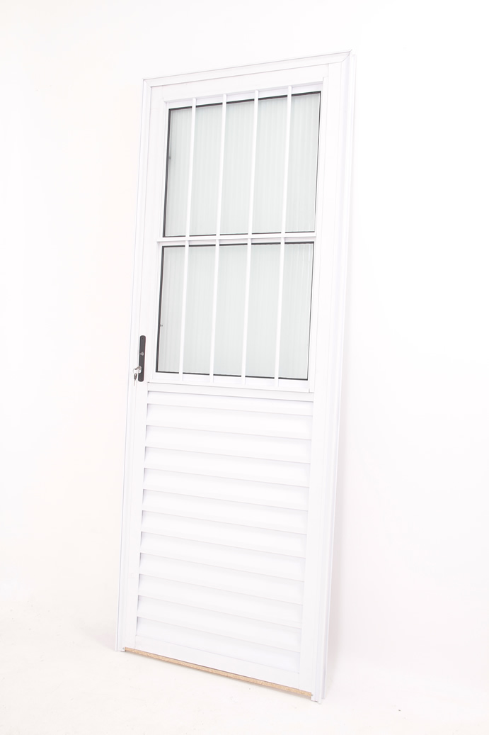 Porta de Alumínio Postigo Vidro Canelado Lado Direito 210x80cm Branco WM Esquadrias