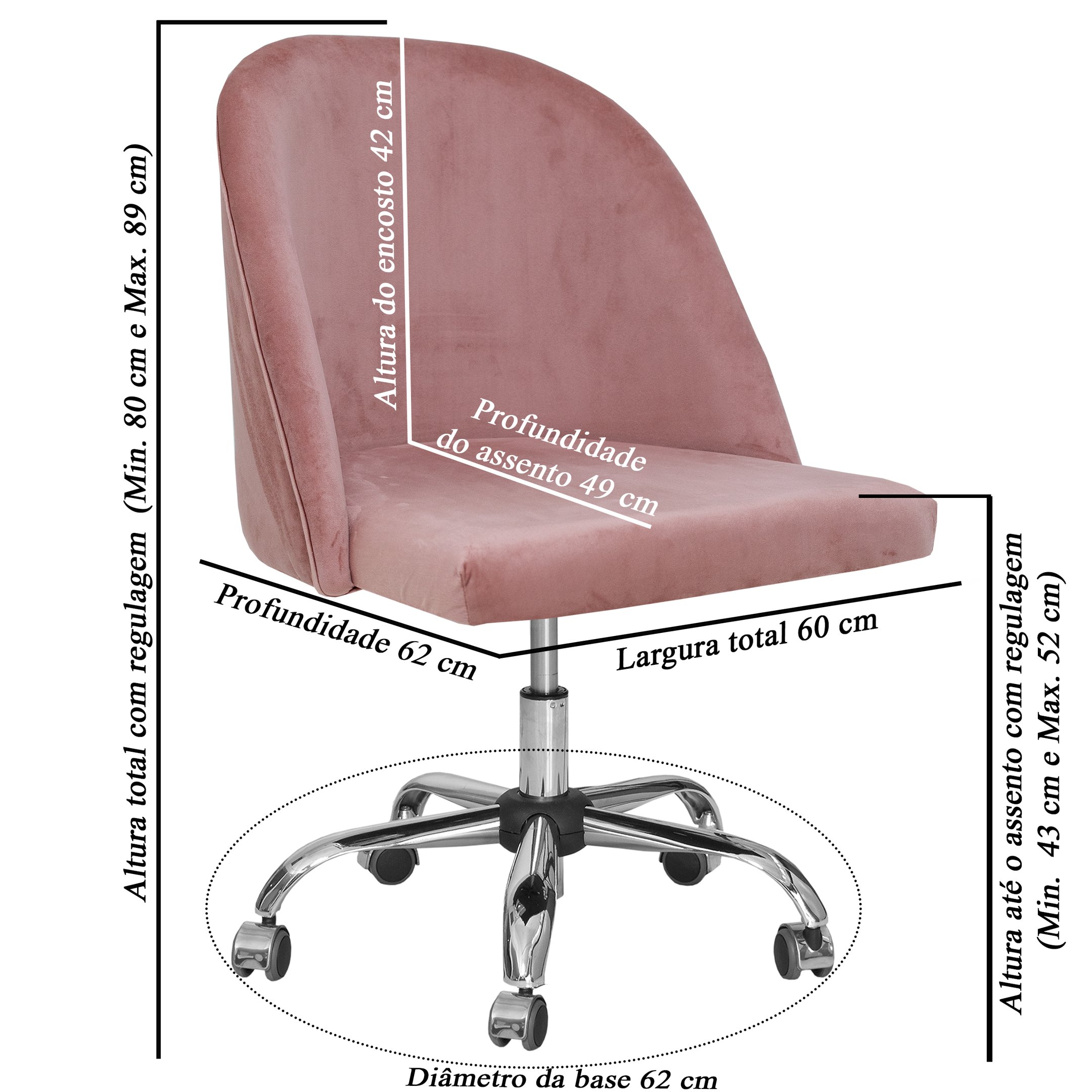 Cadeira Poltrona Sophia Rosê Base De Rodinha e Regulagem de Altura - 2