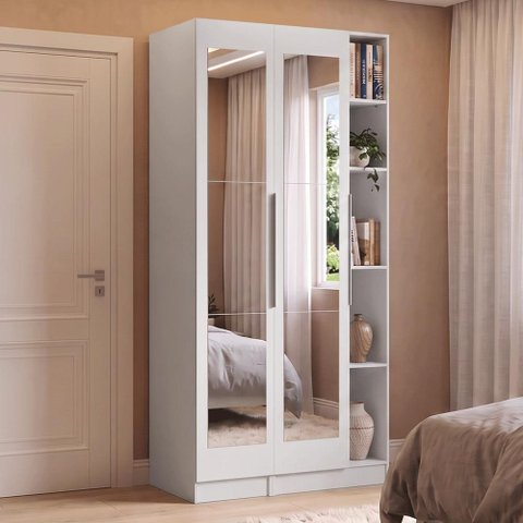 Guarda-Roupa Modulado 2 Portas com Espelhos 5 Nichos Branco Neo Madesa 01