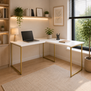 Ver imagem 1 de Mesa em L Grande para Escritório Home Office Max 150x150 cm - Branco/Dourado