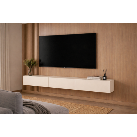 Rack Aparador Suspenso 3 Portas Linea Off White para TV'S até 75 Polegadas 160cm