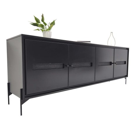 Balcão Buffet Paraty 220 Cm Laca Pés Metal e Palhinha Preto