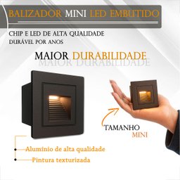 2 Balizador para Embutir Parede Preto Mini Led Externo Lup76 - 4