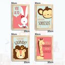 Ver imagem 7 de Kit 4 Quadros Infantil Leão Animais Bichos Frases 20x30cm Titulo Moldura Mel