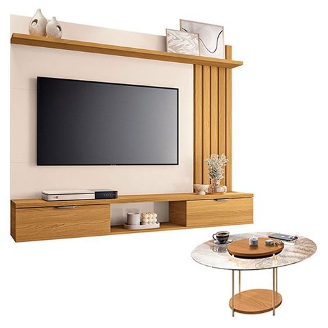 Painel Suspenso Lets Cinamomo Off White com Mesa de Centro Sky com Tampo de Vidro Cinamomo - Hb Mó