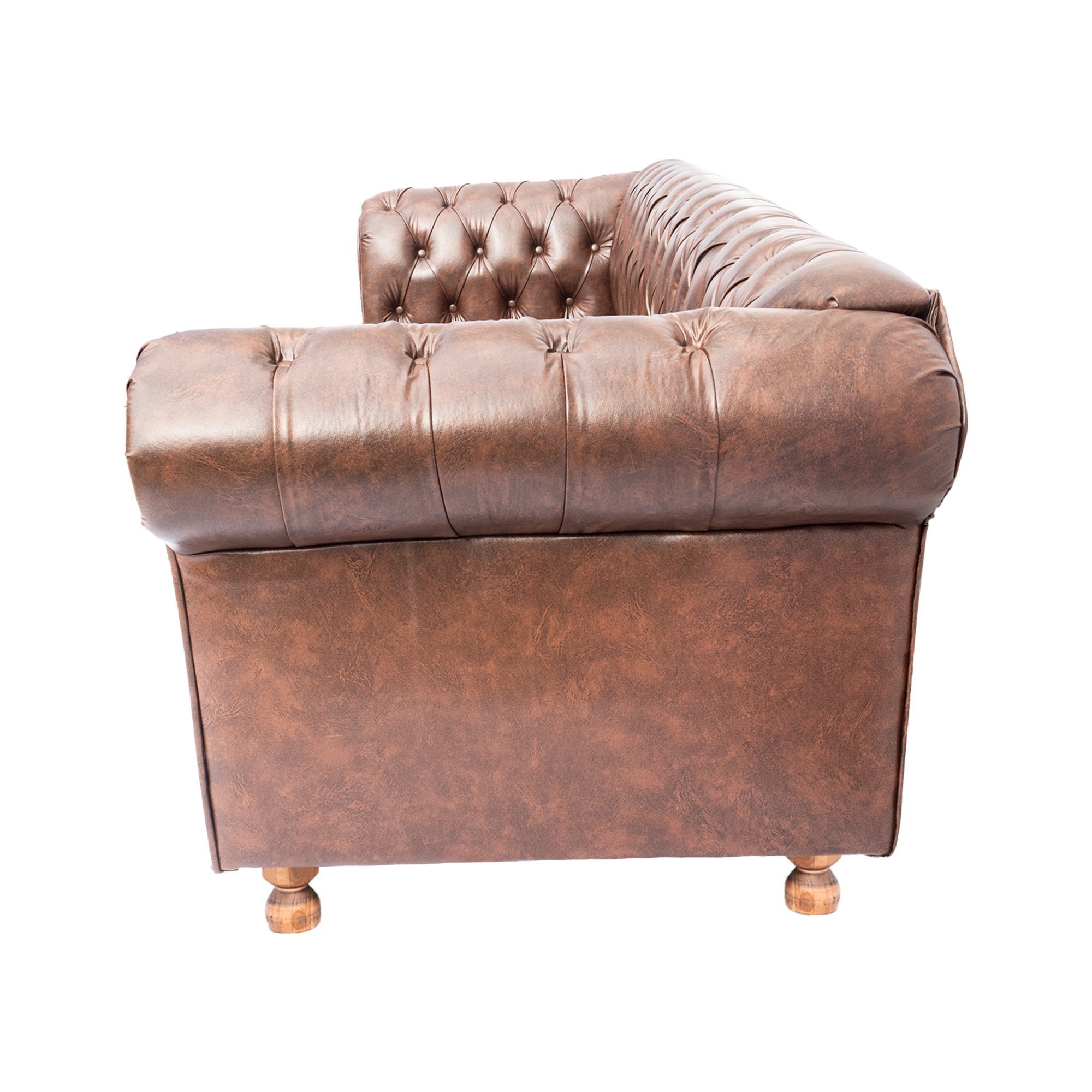 Sofá Chesterfield Luiz XV Courino Marrom 2M Sala Recepção Barbearia - 3