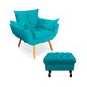 Kit Poltrona Opala com Puff Retrô Decoração Recepção Suede Azul Turquesa - 1