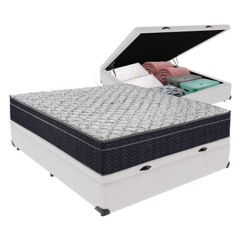 Cama + Box com Baú Viúva Colchão Ortobom D45 Firme Airtech Cor:branco