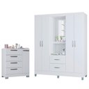 Ver imagem 1 de Cômoda 868 4 Gavetas e 1 Porta com Guarda Roupa Solteiro Córdoba 4 Portas Branco Brilho - Poquema