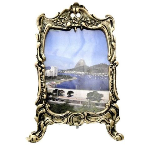 Porta Retrato Em Bronze Colonial Foto Lembrança Retrô 20 x 13 Cm