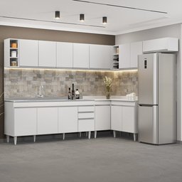 Armário de Cozinha Modulado de Canto 8 Peças Cp27 com Pia Inox Branco - Lumil Lumil Móveis - 2