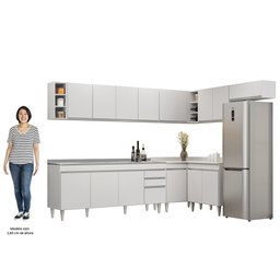 Armário de Cozinha Modulado de Canto 8 Peças Cp27 com Pia Inox Branco - Lumil Lumil Móveis - 5