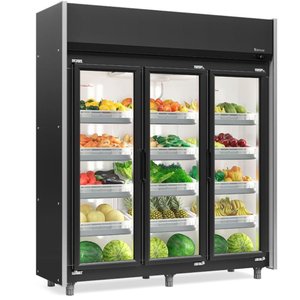 Expositor Vertical Hortifruti 3 Portas de Vidro Geas3p Gelopar Auto Serviço Hortifruti Preto 220v