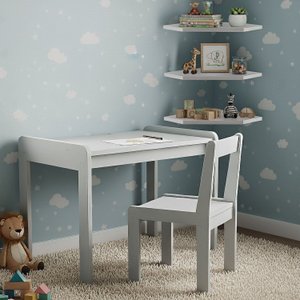 Conjunto Mesa e Cadeira Infantil com 3 Prateleiras de Canto