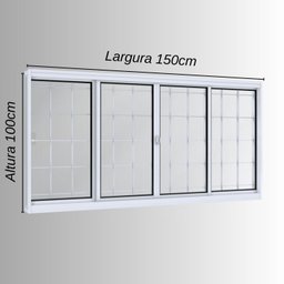 Janela de Aço de Correr 100x150cm 4 Folhas com Grade Quadrada Facilita Lucasa  - 3