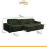 Sofá Grande 3,50M Retrátil Mola Bonel D28 Pillow Reclinável Alasca Veludo Verde - Grandellar - 3