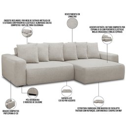 Sofá Retrátil Reclinável 3 Lugares Sala de Estar 230cm Van Gogh F04 Linho Natural - Lyam Decor - 3 Sofá Retrátil Reclinável 3 Lugares Sala de Estar 230cm Van Gogh F04 Linho Natural - Lyam Decor - 3