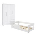 Ver imagem 1 de Conjunto Quarto Infantil Cama Montessoriana Baby com Grade + Guarda-Roupa Paris 4 Portas - Branco
