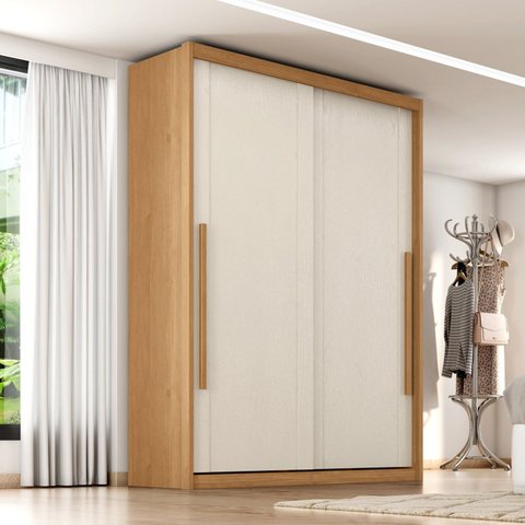 Guarda Roupa Solteiro Splendido 100% MDF 2 Portas de Correr 3 Gavetas Marrom/Cinamomo/Areia