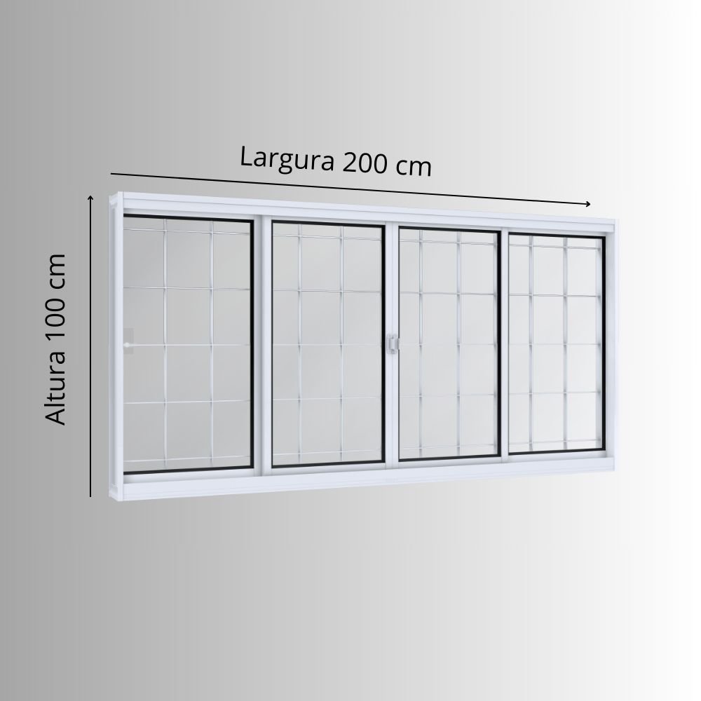 Janela de Aço de Correr 100x200cm 4 Folhas com Grade Quadrada Facilita Lucasa  - 3