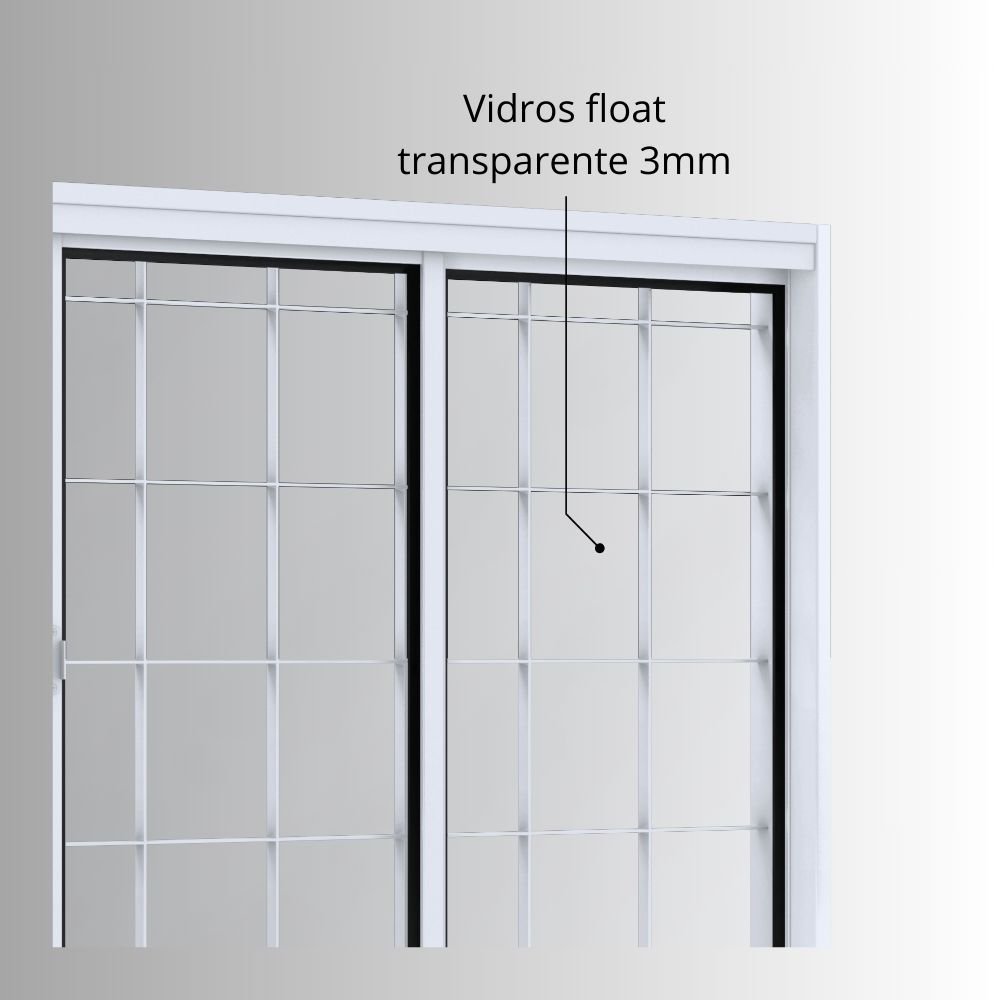 Janela de Aço de Correr 100x200cm 4 Folhas com Grade Quadrada Facilita Lucasa  - 5
