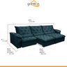 Sofá Retrátil 410 Cm 8 Lugares Duplo Molejo Pillow D28 Portinari Veludo Azul - Grandellar - 3