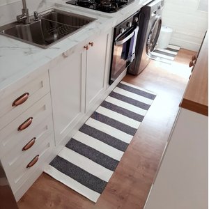 Tapete Passadeira Boho Listrado 45x140cm Natural/Preto - Antiderrapante