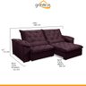 Sofá Retrátil 290 Cm 5 Lugares Duplo Molejo Pillow D28 Portinari Veludo Roxo - Grandellar - 3