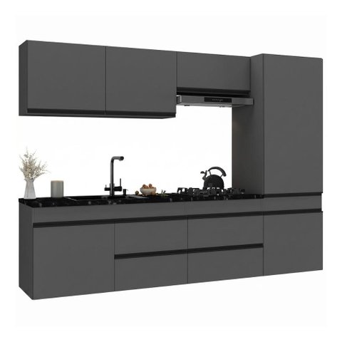 Armário Cozinha Modulada Completa Suspensa 251,5cm Milano Multimóveis Mp2409 Cinza